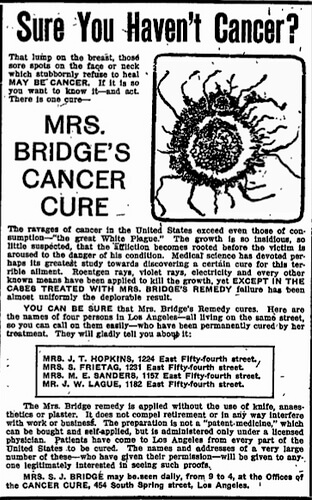Snake Oil:  Mrs. Bridge’s Miracle Cancer Cure